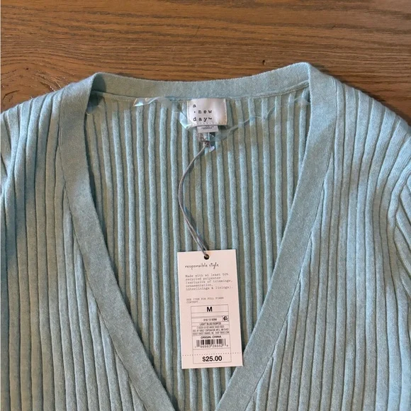 A New Day Ribbed Button Up V Neck Sweater NWT - Picture 2 of 3